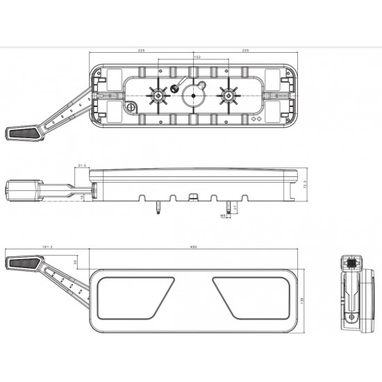 Фонарь задний FRISTOM LED универсальный LH 24В, 6-функц, провод 2,5м FT-700-066 L LED